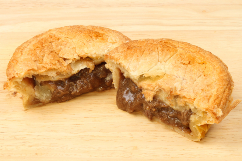 Meat pie split in half