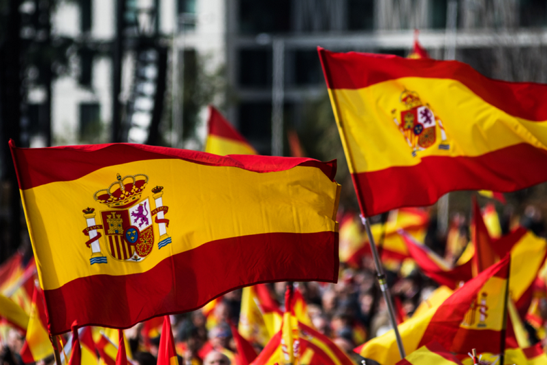 Spain flags being flown during protest